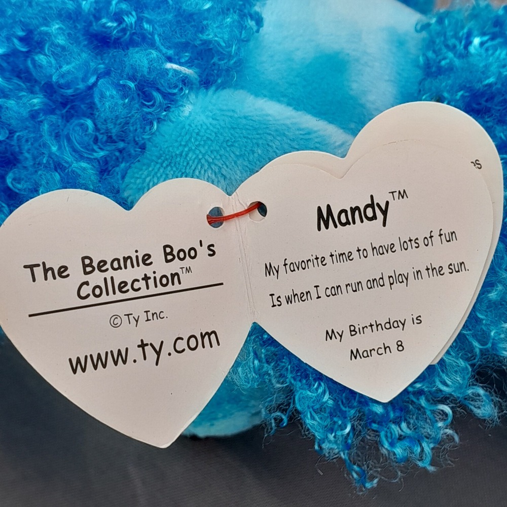 Ty Beanie Boos Mandy Blue Poodle Plush Stuffed Animal Glitter Eyes 6 inch NWT - Picture 7 of 8